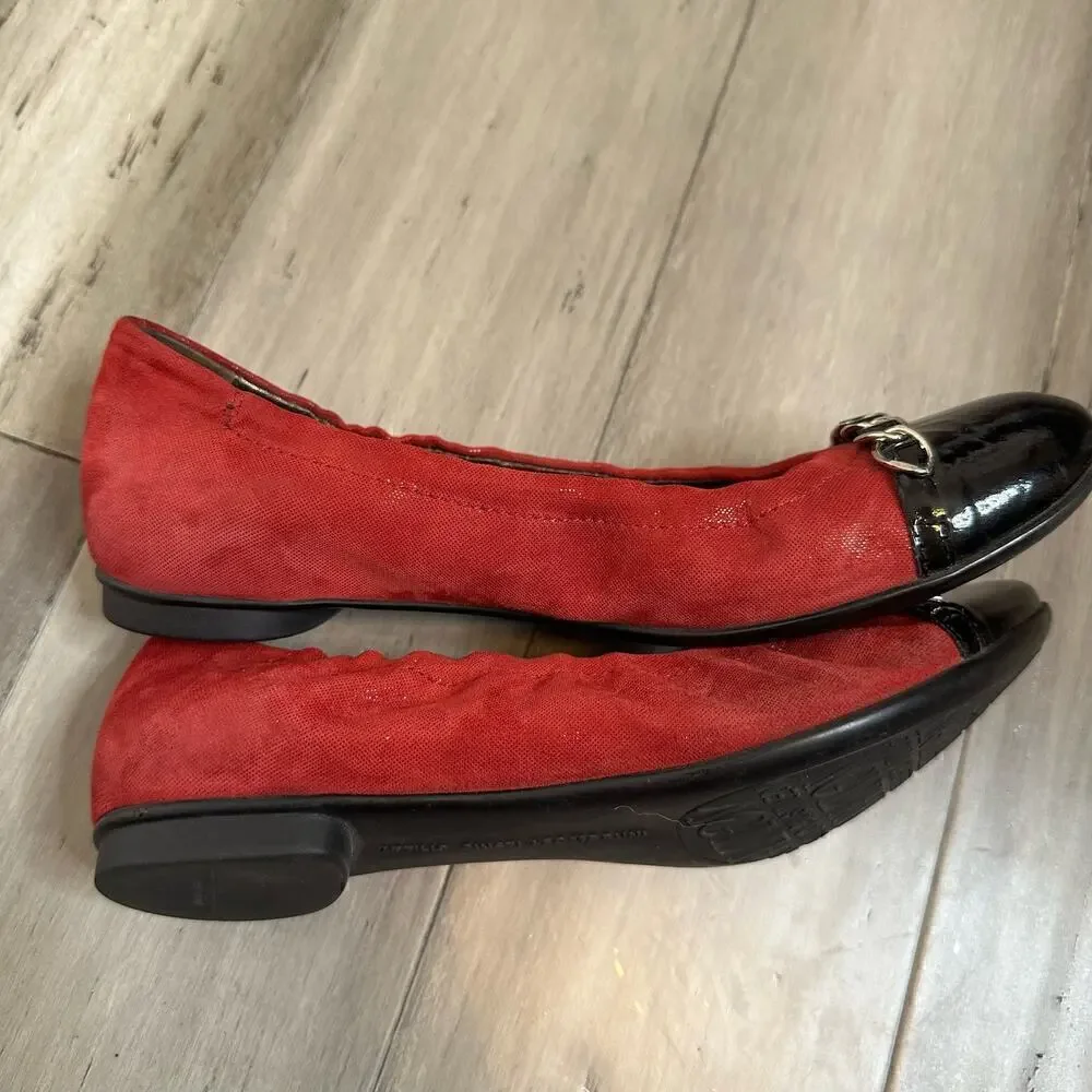 AGL Attilio Giusti Leombruni Patent Toe Ballet Flats Women's Red Black Size 38